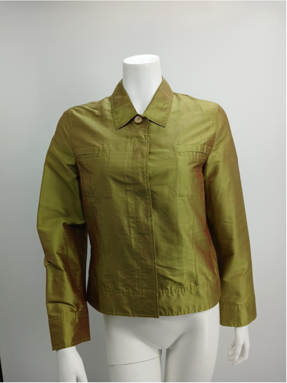Bogner Womens Green Silk Hidden Button Front Top Size S